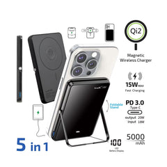 Mirror Ultra Slim Magnetic Wireless 5000mAh Power Bank with Stand